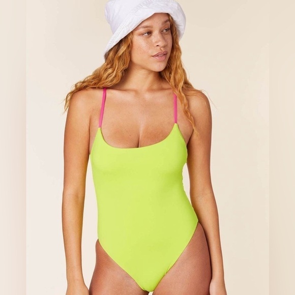 ANDIE The Fiji One Piece In Neon Lemon - Picture 3 of 5